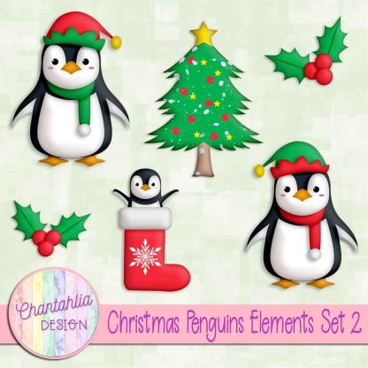 Free design elements in a Christmas Penguins theme