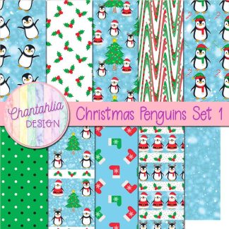 Free digital papers in a Christmas Penguins theme