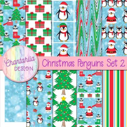 Free digital papers in a Christmas Penguins theme