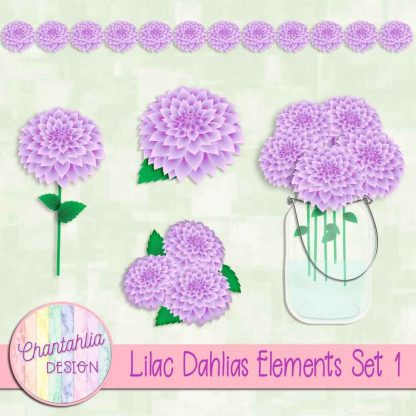 Free design elements in a lilac Dahlias theme