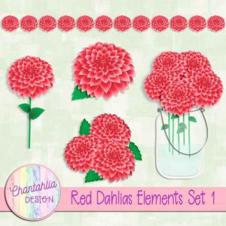Free design elements in a red Dahlias theme