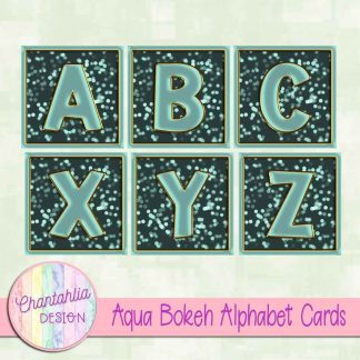 Free aqua bokeh alphabet cards