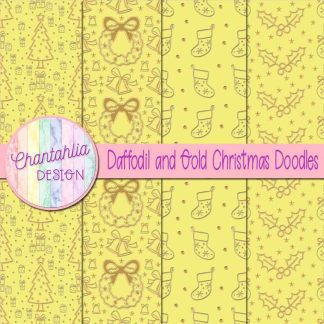 Free daffodil and gold christmas doodles digital papers