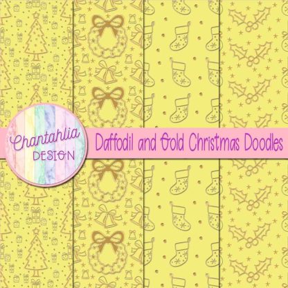 Free daffodil and gold christmas doodles digital papers