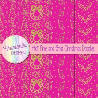 Free hot pink and gold christmas doodles digital papers