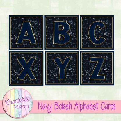 Free navy bokeh alphabet cards