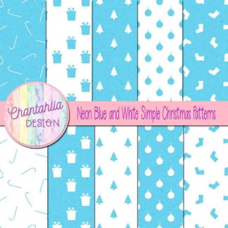 Free neon blue and white simple christmas patterns