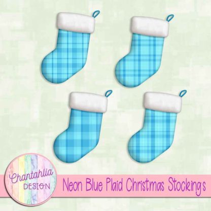 Free neon blue plaid christmas stockings