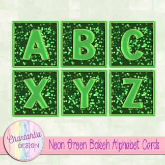 Free neon green bokeh alphabet cards