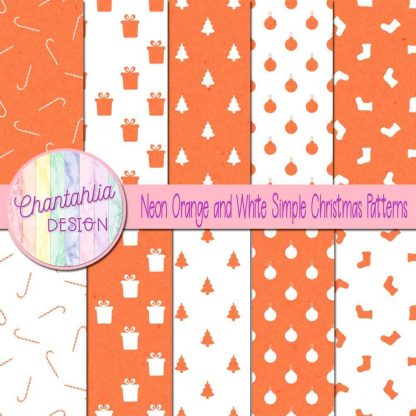 Free neon orange and white simple christmas patterns