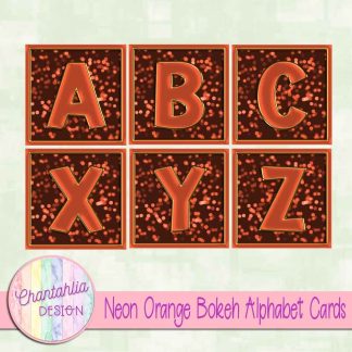 Free neon orange bokeh alphabet cards