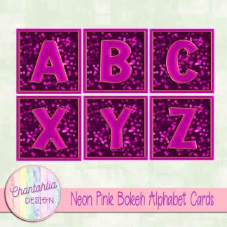 Free neon pink bokeh alphabet cards