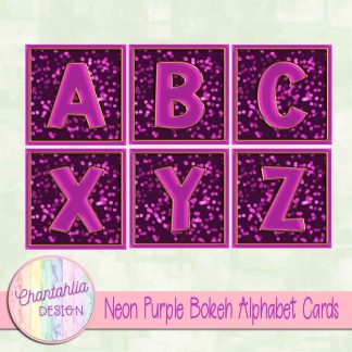 Free neon purple bokeh alphabet cards