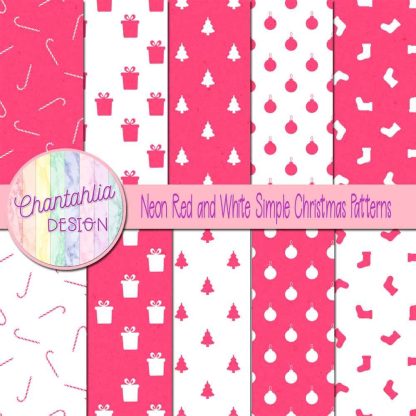 Free neon red and white simple christmas patterns