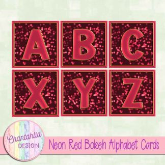 Free neon red bokeh alphabet cards