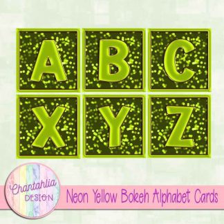 Free neon yellow bokeh alphabet cards