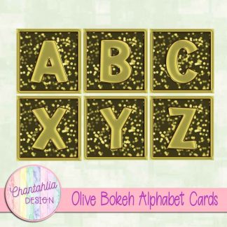 Free olive bokeh alphabet cards