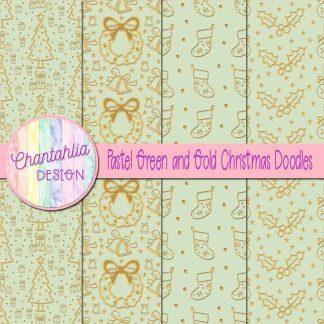 Free pastel green and gold christmas doodles digital papers