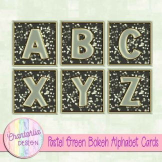 Free pastel green bokeh alphabet cards