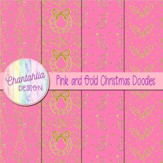 Free pink and gold christmas doodles digital papers