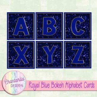Free royal blue bokeh alphabet cards