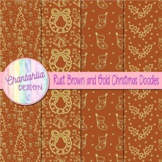Free rust brown and gold christmas doodles digital papers