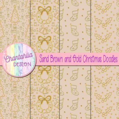 Free sand brown and gold christmas doodles digital papers