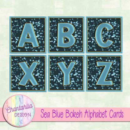 Free sea blue bokeh alphabet cards