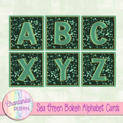 Free sea green bokeh alphabet cards