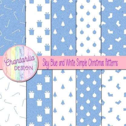 Free sky blue and white simple christmas patterns