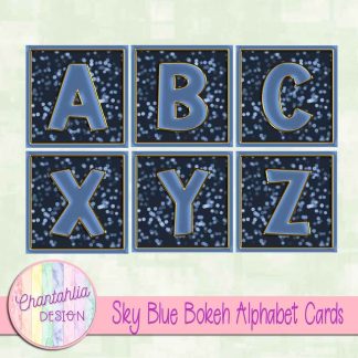 Free sky blue bokeh alphabet cards