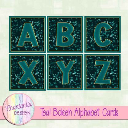 Free teal bokeh alphabet cards