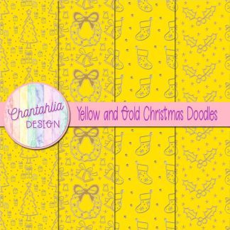 Free yellow and gold christmas doodles digital papers