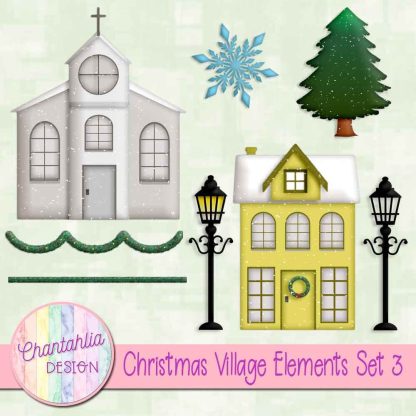 Free design elements in a Christmas Village theme