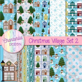 Free digital papers in a Christmas Village theme.