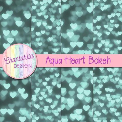 Free aqua heart bokeh digital papers