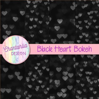 Free black heart bokeh digital papers