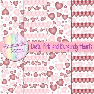Free dusty pink and burgundy hearts digital papers