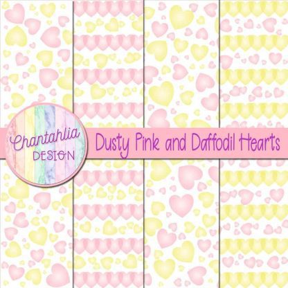 Free dusty pink and daffodil hearts digital papers