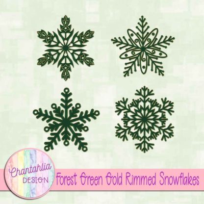 Free forest green gold rimmed snowflakes