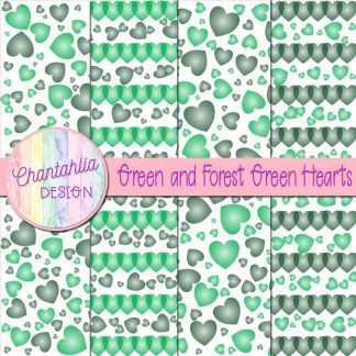 Free green and forest green hearts digital papers