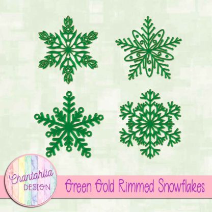 Free green gold rimmed snowflakes