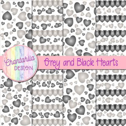 Free grey and black hearts digital papers