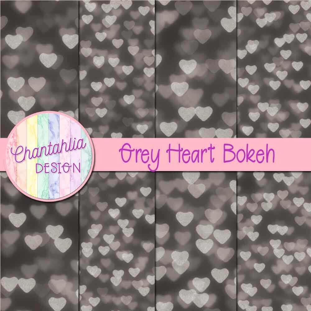 Free grey heart bokeh digital papers