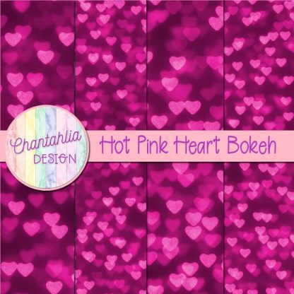 Free hot pink heart bokeh digital papers