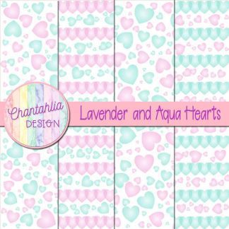 Free lavender and aqua hearts digital papers