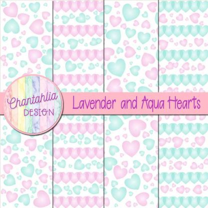 Free lavender and aqua hearts digital papers