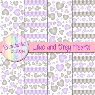 Free lilac and grey hearts digital papers