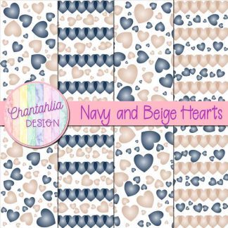 Free navy and beige hearts digital papers
