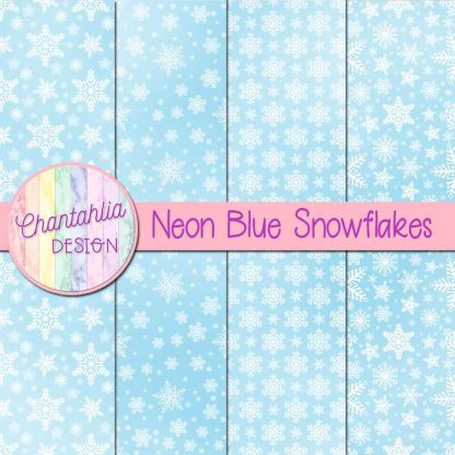 Free neon blue snowflakes digital papers
